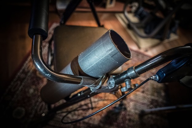 The simple cane holster that I devised using a short poster tube and gaff tape.