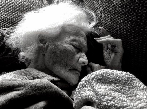 Grandma is worn out from the trip to the living room.