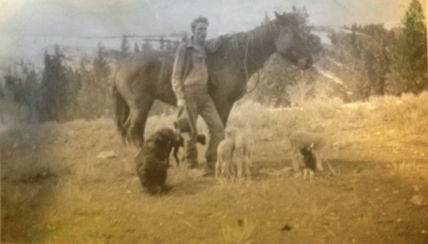Grandma's only brother, Austin, with his menagerie of animals.