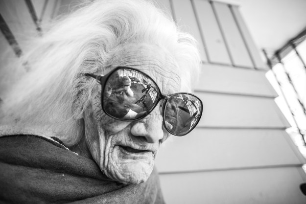 Here she's explaining how she's going to push her walker down the stairs. 